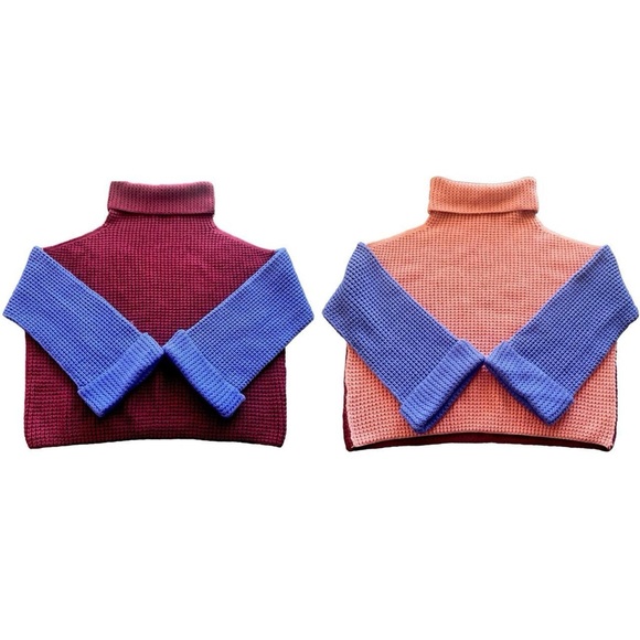 GUC Free People Park City Colorblock Sweater | Reversible Chunky Knit Turtleneck - Picture 4 of 10